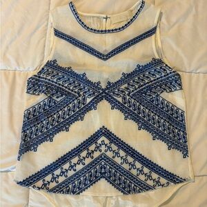 Love Sam White Blouse with Blue Embroidery